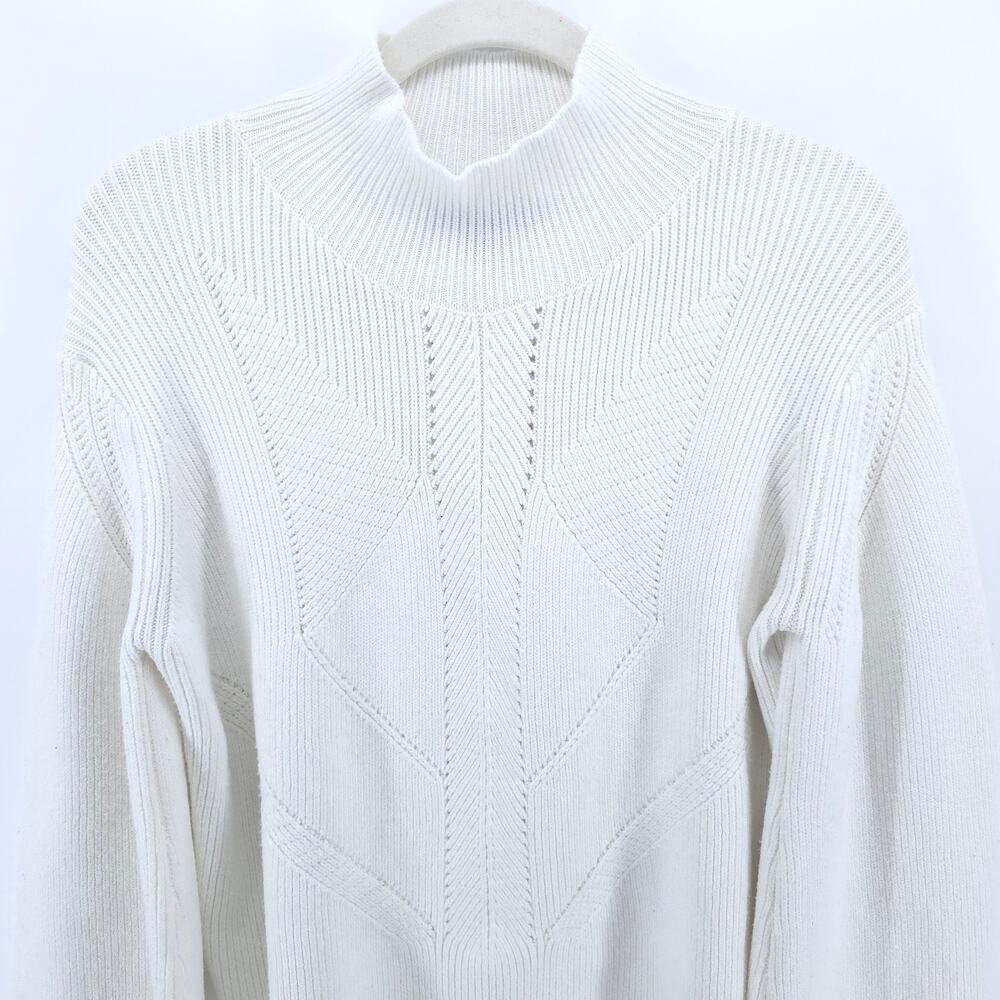 French Connection White Polymide Crop LaceKnit MockNeck Sweater Balloon Sleeve M - Picture 2 of 11
